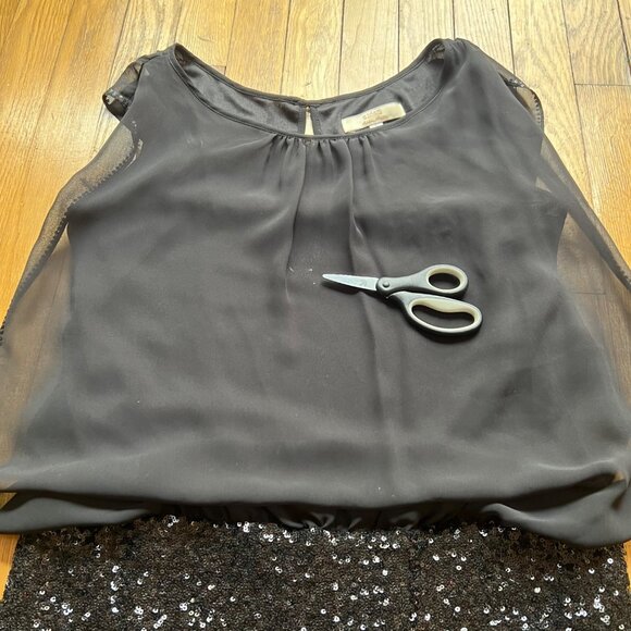 Aidan Mattox Size 6 Black Poly Chiffon Sequin Embellished Sleeveless BlousonDres - Picture 13 of 16